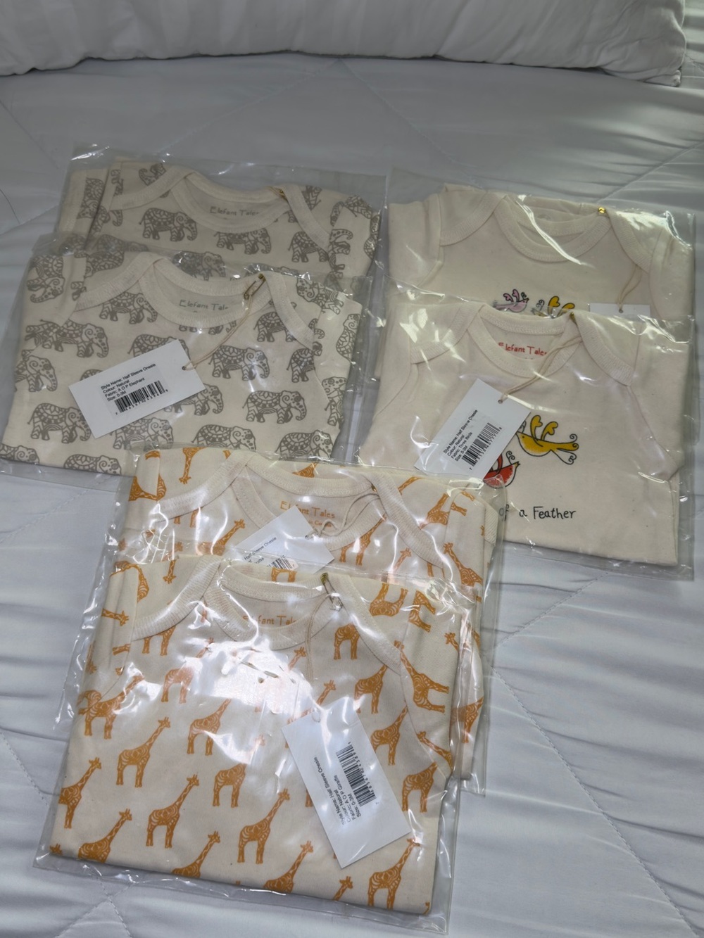 L'ovedbaby Cream Pajama Sets with Mustard Giraffe & Gray Elephant Prints